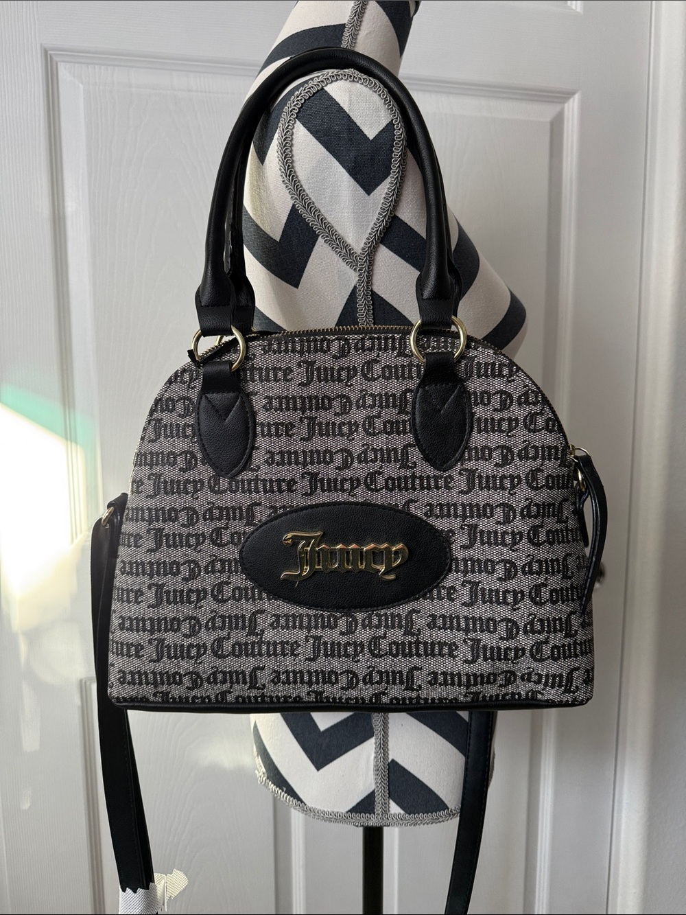 Juicy Couture Black & Gray Logo Dome Satchel
